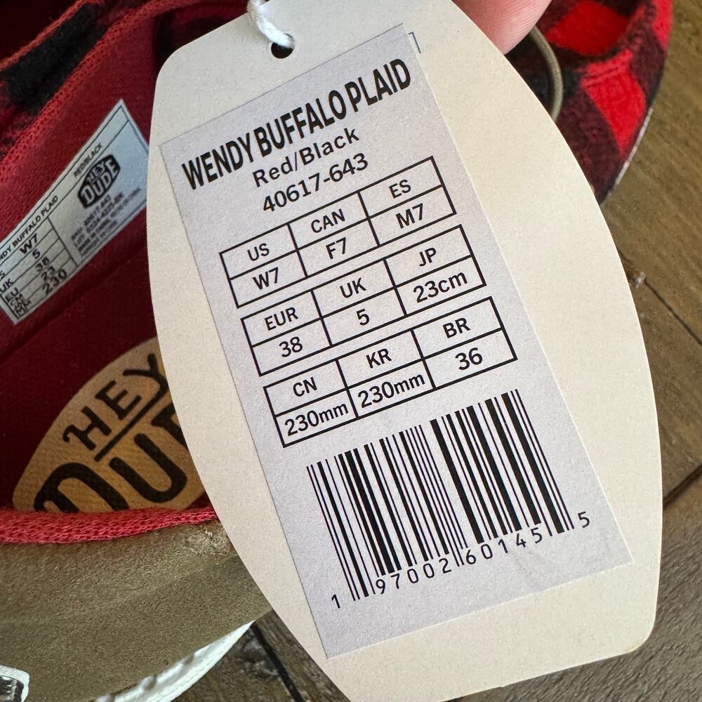 Hey Dude Wendy Buffalo Plaid NWT Red Black Check Women's 7 EU 38 Loafers - Picture 8 of 10